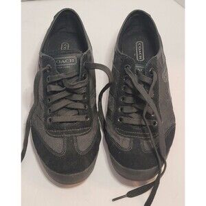 Coach Yolanda Black Suede Canvas Sneakers Womens Sz 7 Comfortable Fashion